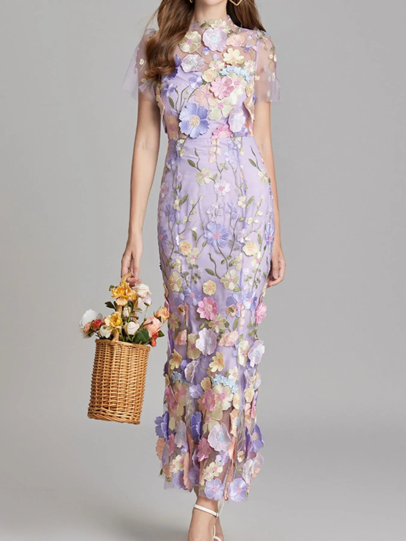 Floral Embroidered Mesh Overlay Maxi Dress Pravi Fashion Floral Embroidered Mesh Overlay Maxi Dress Pravi Fashion