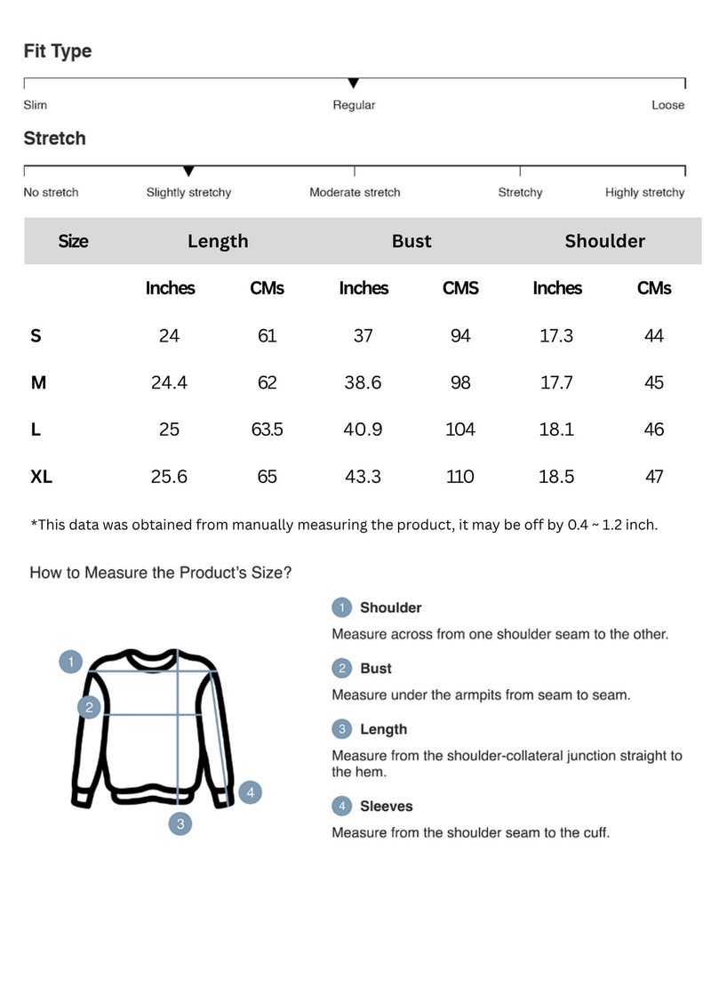 Size chart for Asymmetrical Short Sleeve Top
