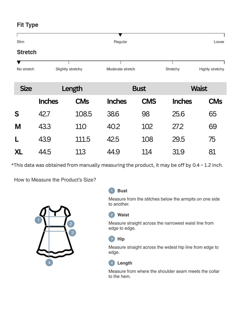 Size chart for Buttoned Tie Waist Short Sleeve Dress