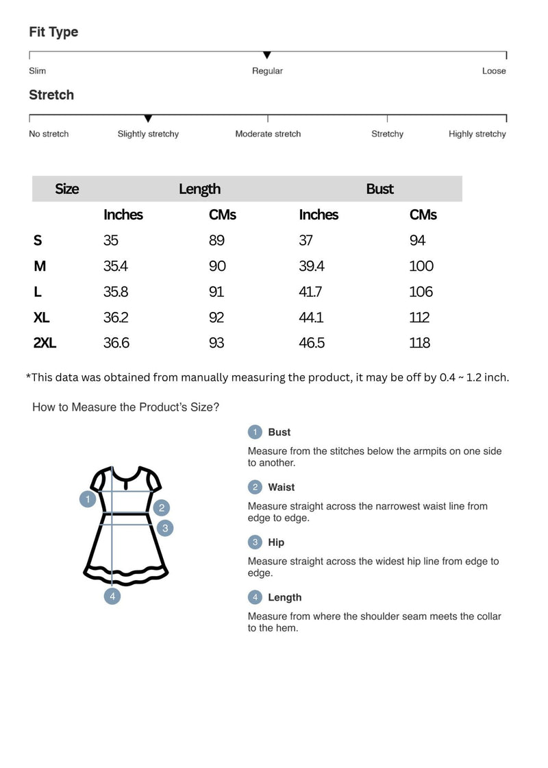 Size chart for Buttoned Wide Strap Mini Dress
