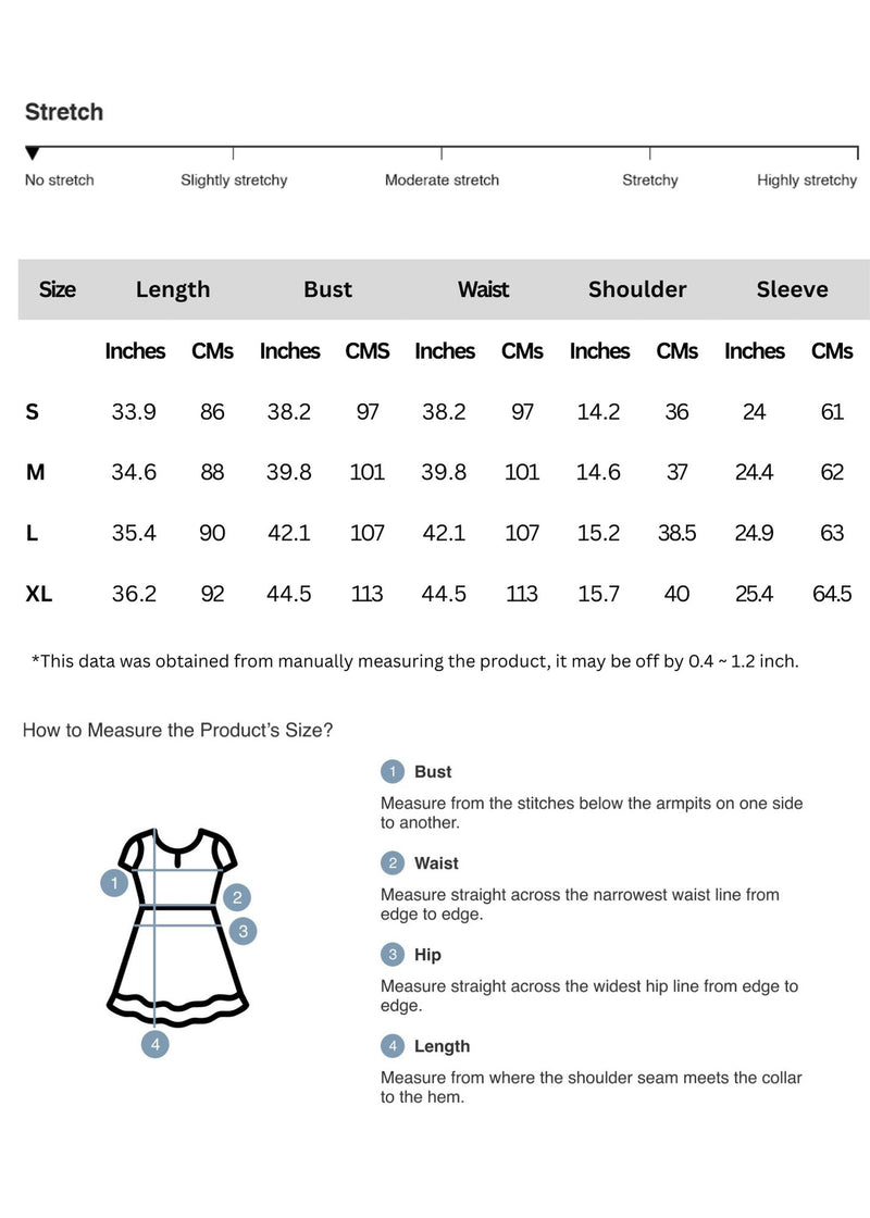 Size chart for Printed Tie Waist Long Sleeve Dress