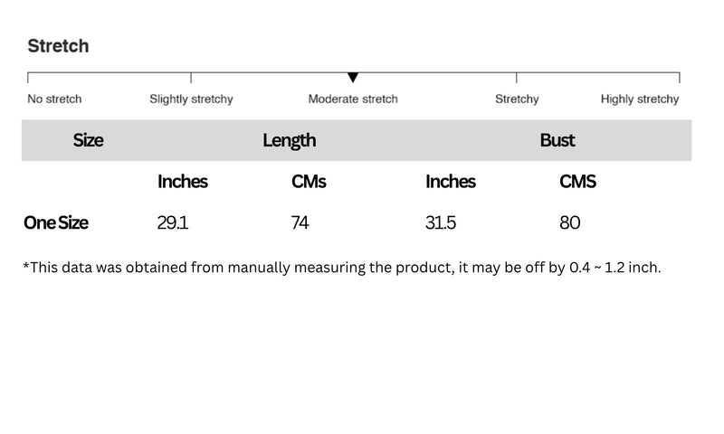Size chart for Rainbow Gradient Crochet Cover-Up