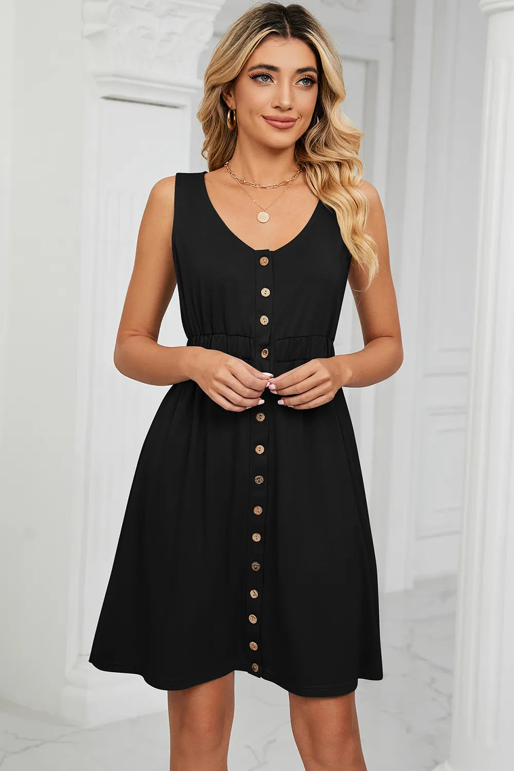 wide strap mini dress Buttoned Wide Strap Mini Dress – Pravi Fashion