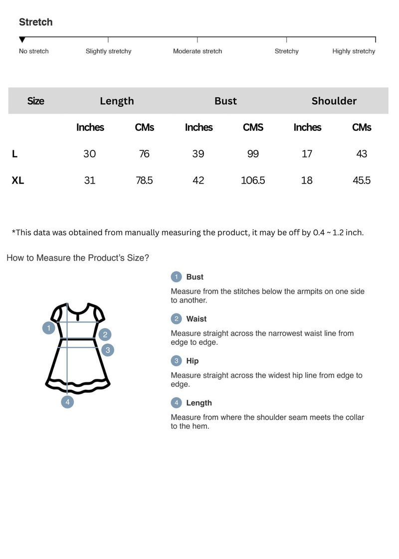 Size chart for Color Block Swiss Dot Ruffled Tiered Spaghetti Strap Dress