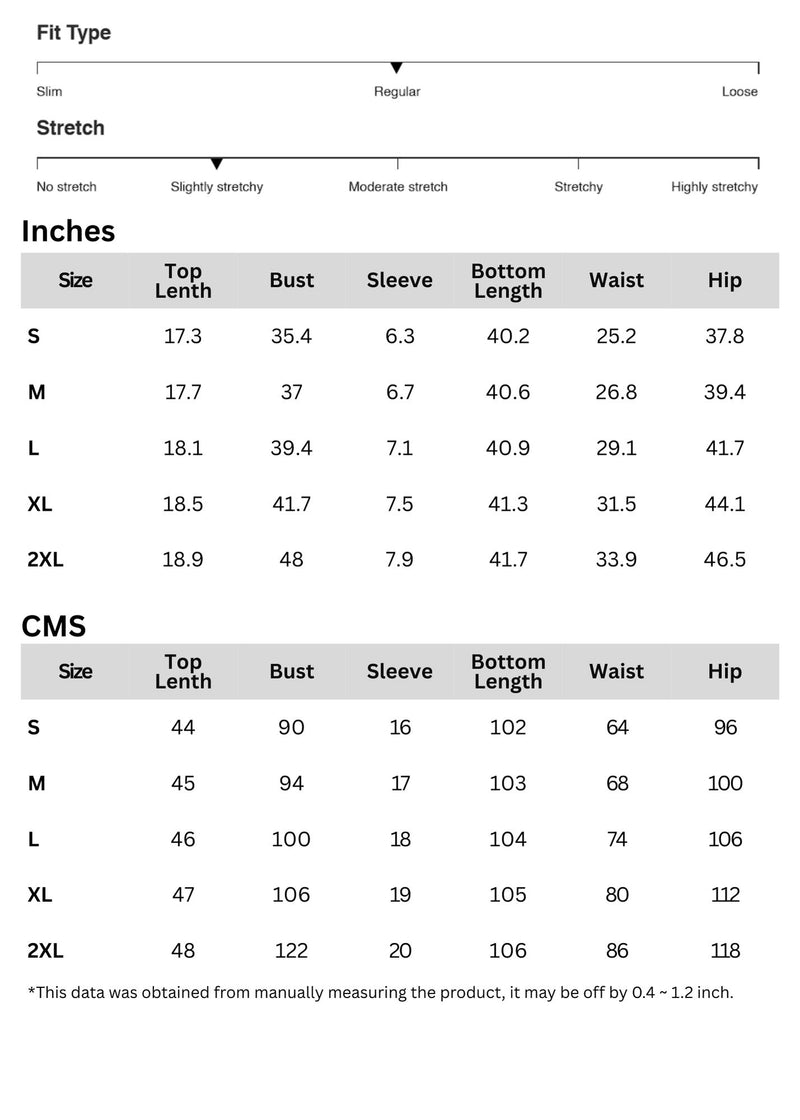 Size chart for Contrast Trim Round Neck Top and Pants Set