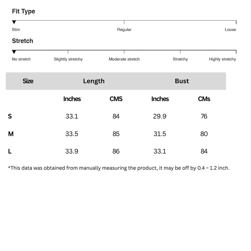 Size chart for Crochet Fringe Sleeveless Cover-Up Dress