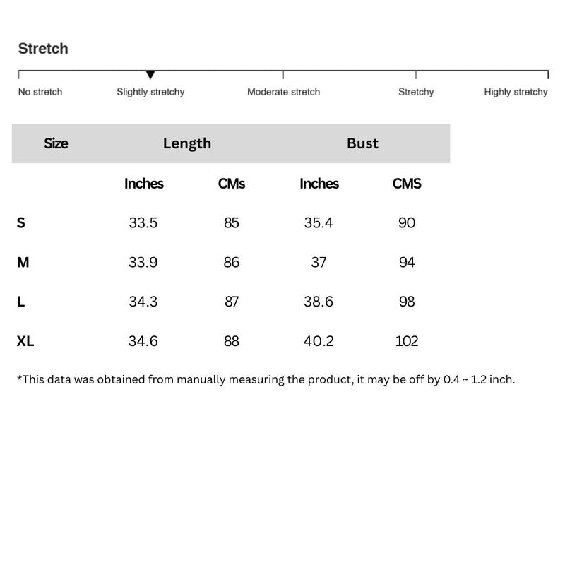 Size chart for Crochet Knit Cover-Up Dress with Side Slit