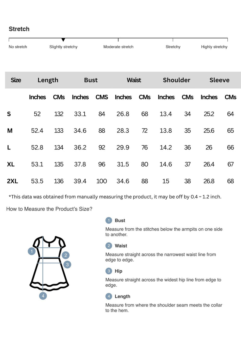 Size chart for Floral Embroidered Mesh Long Sleeve Midi Dress