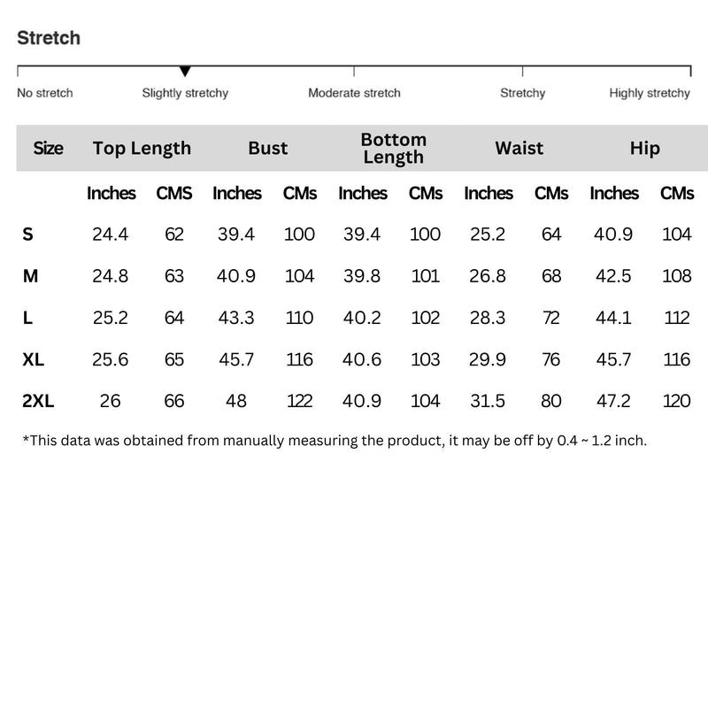 Size chart for Half Zip Long Sleeve Top and Pants Set