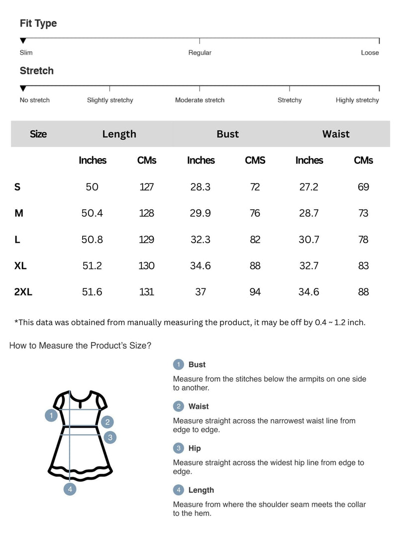 Size chart for Ivy Lane Smocked Scoop Neck Sleeveless Tank Dress