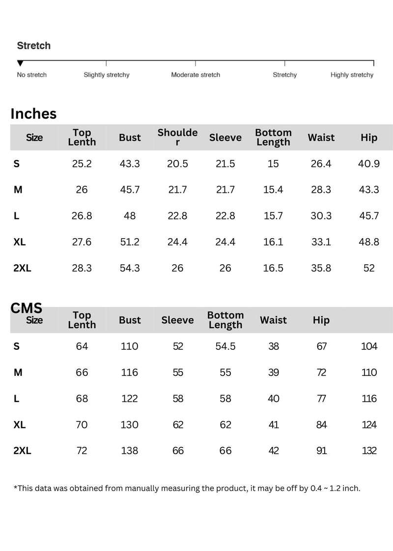 Size chart for MERRY Sequin Round Neck Long Sleeve Top and Shorts Set