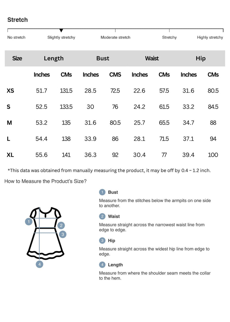 Size chart for One-Shoulder Long Sleeve Dress