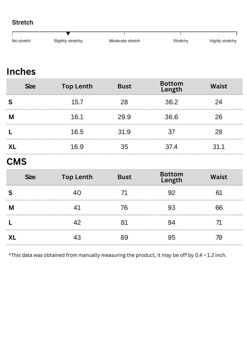 Size chart for One Shoulder Cami and Skirt Set