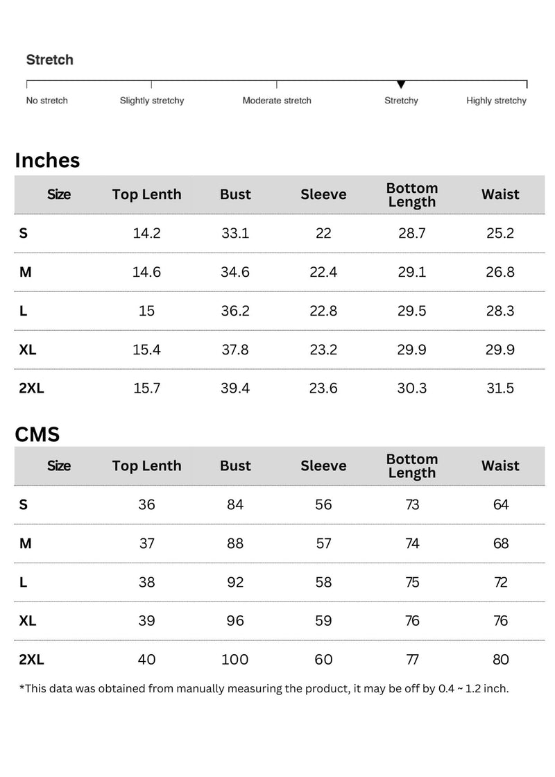 Size chart for Ribbed Long Sleeve Top and Skirt Knit Set