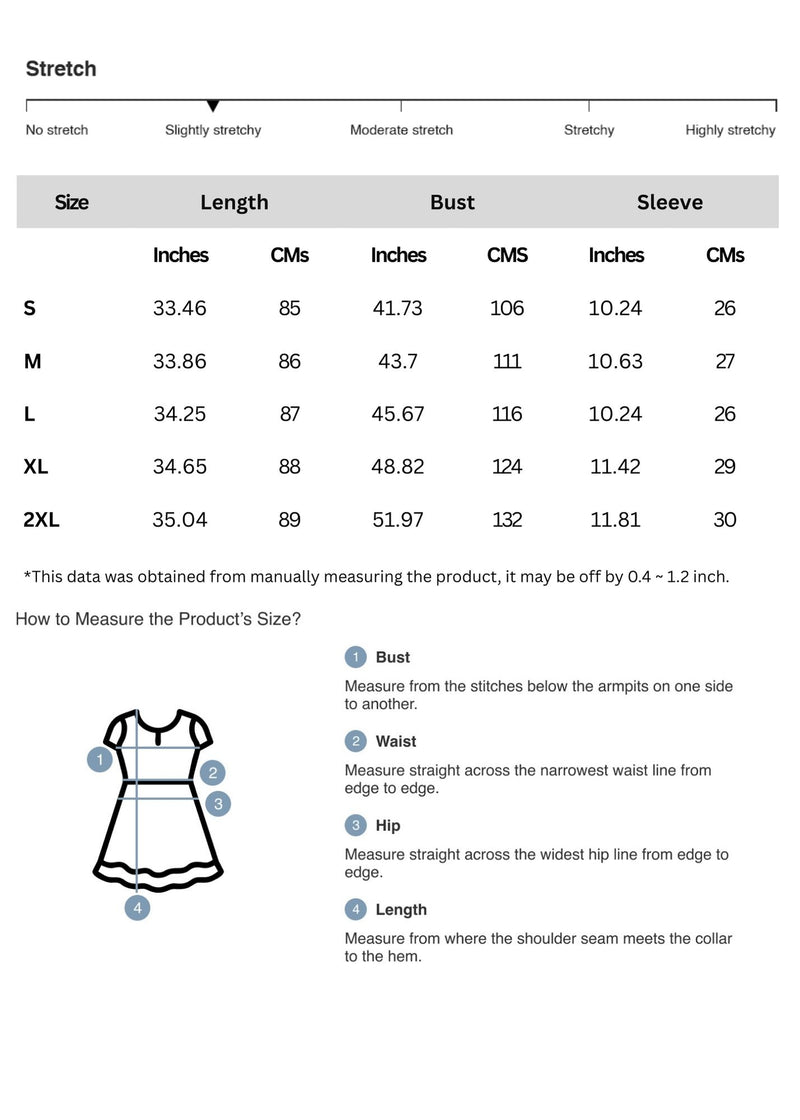 Size chart for Round Neck Rolled Short Sleeve Tee Dress