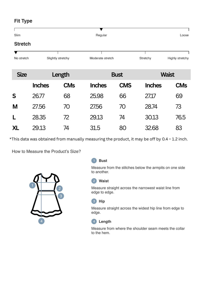 Size chart for Shiny Frill Spaghetti Strap Tiered Dress
