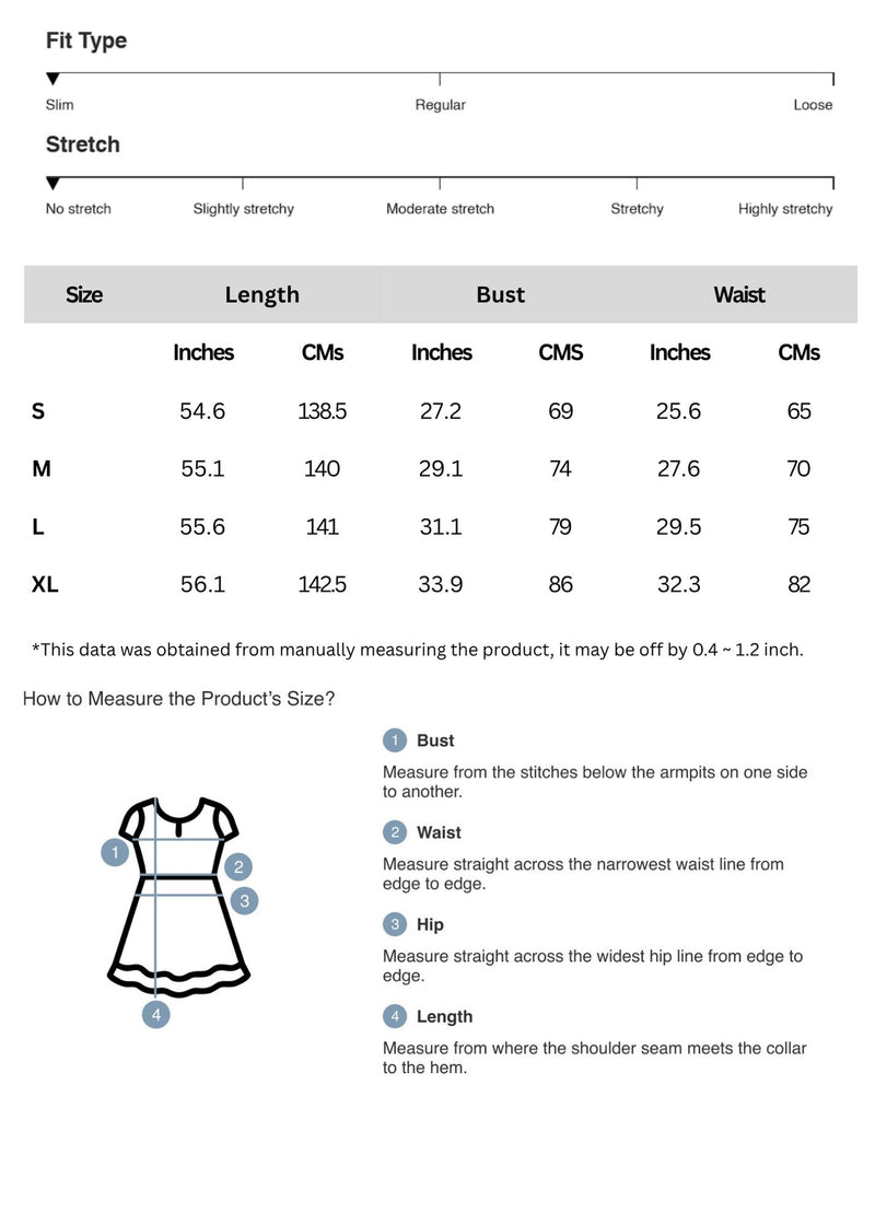 Size chart for Smocked Printed Square Neck Dress