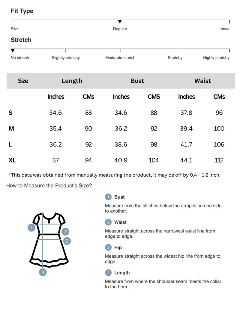 Size chart for Striped V-Neck Short Sleeve Dress