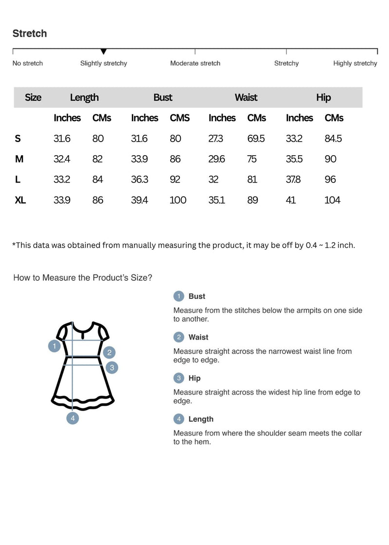 Size chart for Turtleneck Long Sleeve Dress