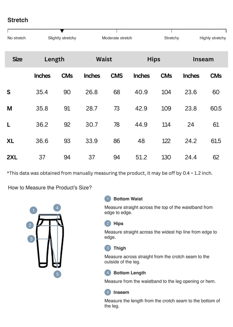 Size chart for Wide Leg Jeans with Pockets